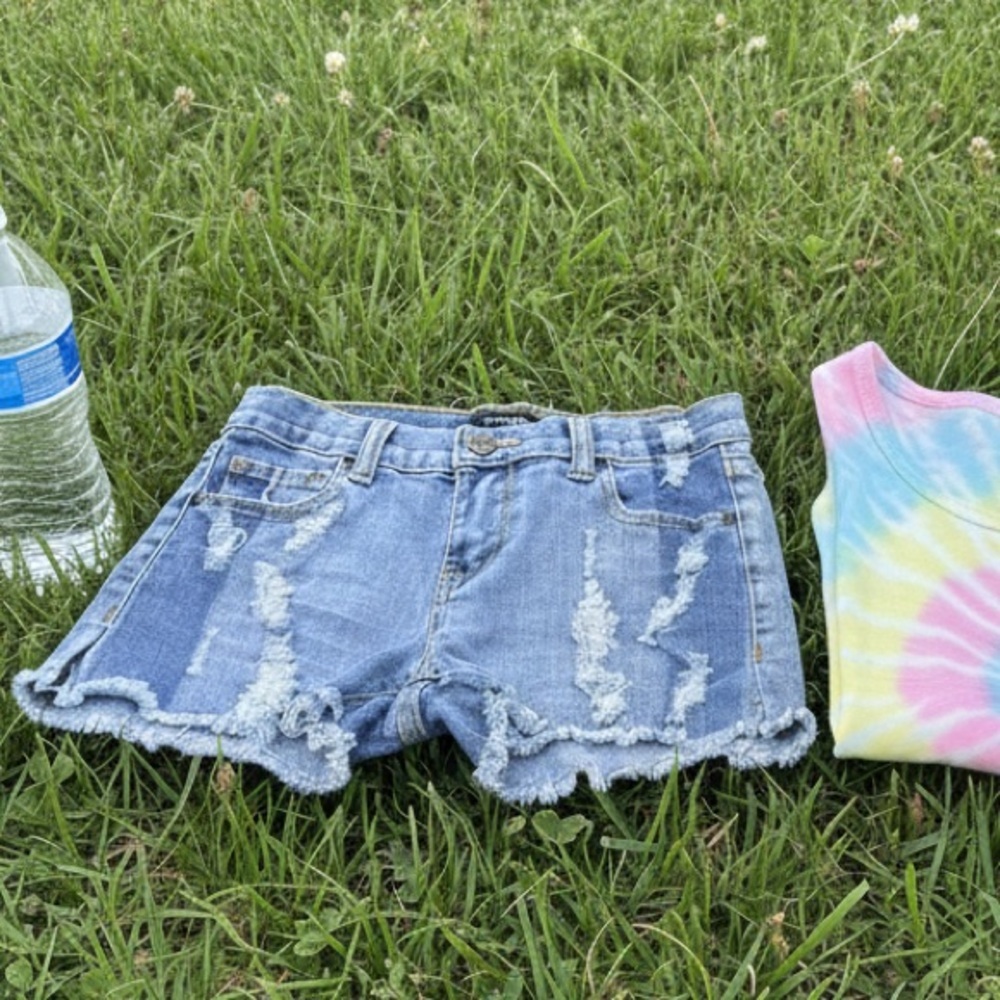 Contraband Distressed Blue Denim Shorts- size 14